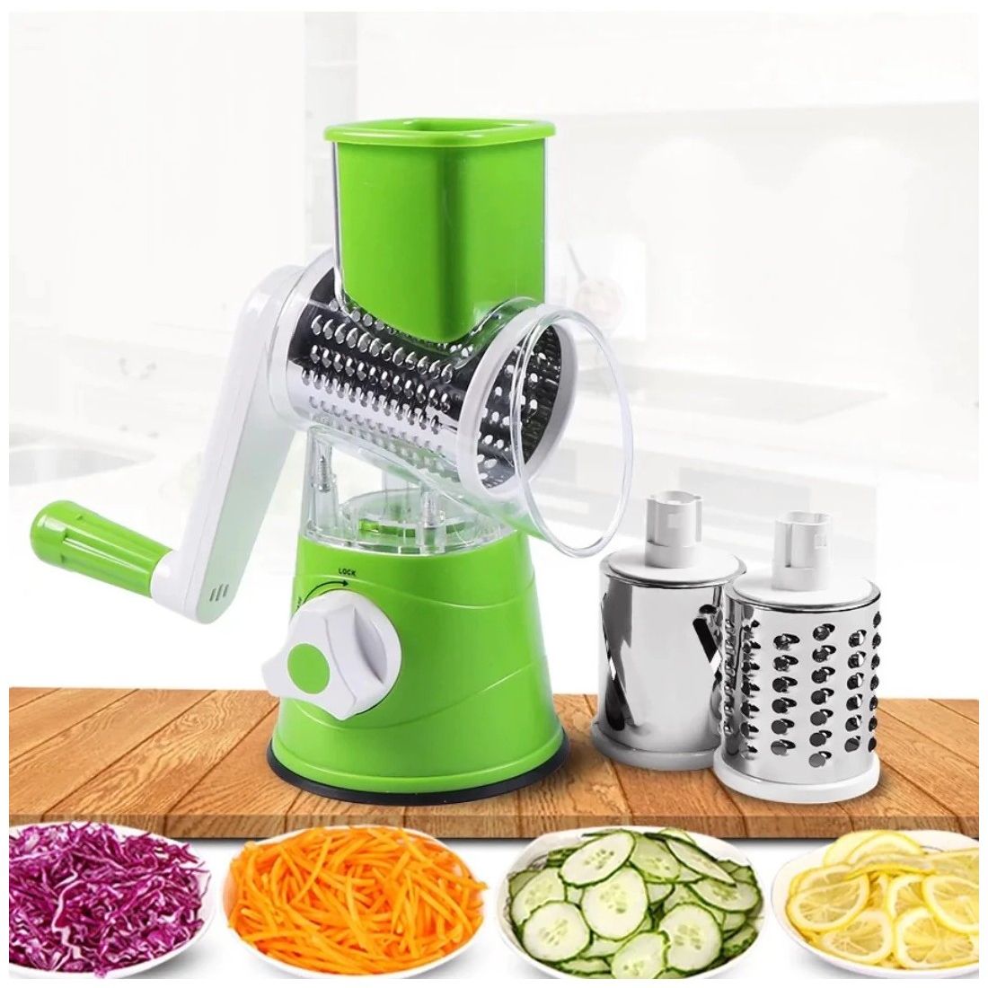 3-in-1 Multifunctional Rotary Vegetable Cutter & Slicer – Fast & Easy Kitchen Grater