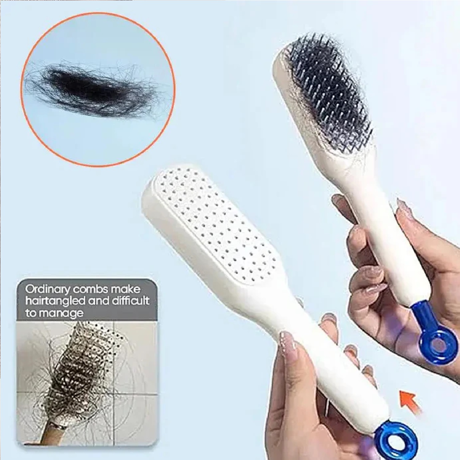 Self-Cleaning Hair Brush with Push-Ejection Button