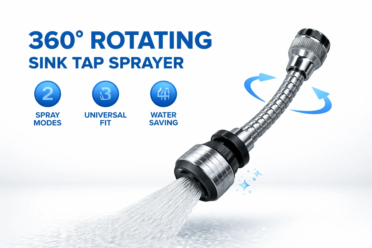 360° Rotating Sink Tap Sprayer – Universal Fit, Water-Saving