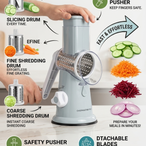 3-in-1 Multifunctional Rotary Vegetable Cutter & Slicer – Fast & Easy Kitchen Grater